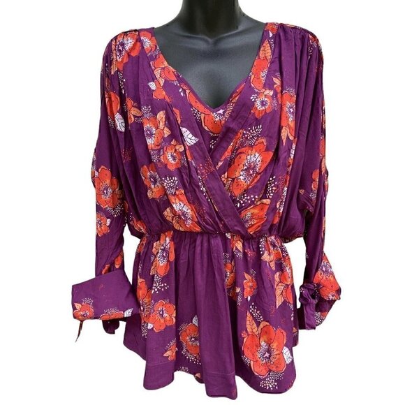 Free People Floral Flowy Tuscan Dreams Long Sleeve Wrist Tie Tunic Women’s S - Picture 2 of 14